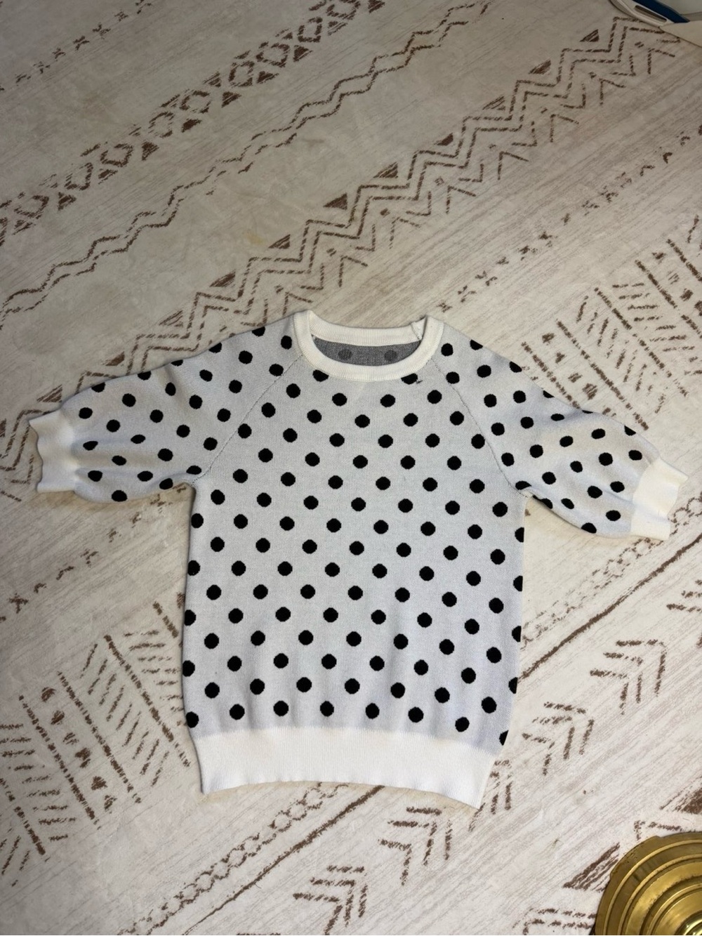 Black White Polka Dot Knit Short Sleeve Sweater Top Small - Picture 2 of 4